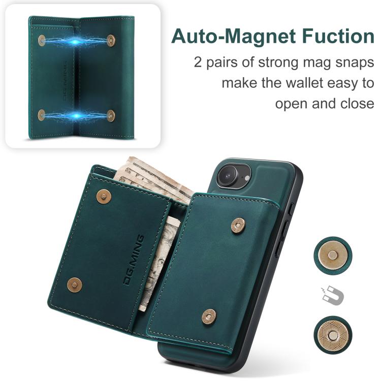 For iPhone 16e DG.MING M1 Series 3-Fold Multi Card Wallet Leather Phone Case(Green) - free shipping - PMc TechLife - Order now!