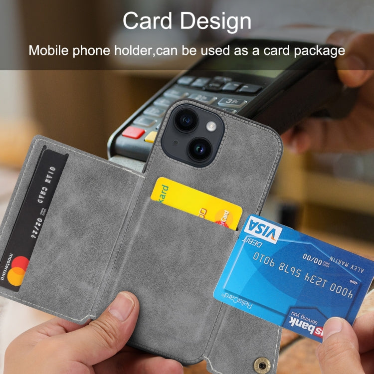 For iPhone 16 Double Buckle Card Slots PU + TPU Phone Case(Black) - iPhone 16 Cases by PMC TechLife | Online Shopping South Africa | PMC TechLife | Buy Now Pay Later Mobicred