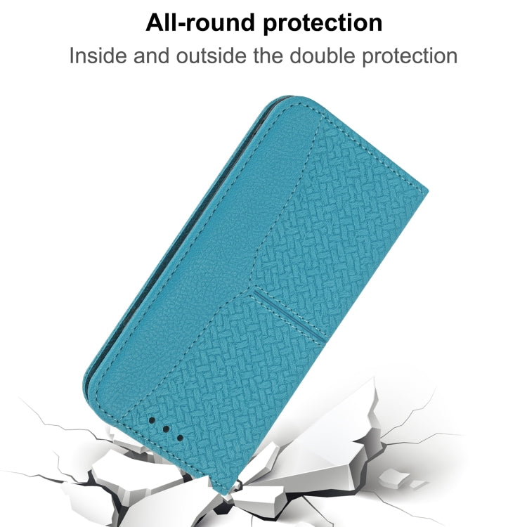 For iPhone 16 Pro Woven Texture Stitching Magnetic Leather Phone Case(Blue) - iPhone 16 Pro Cases by PMC TechLife | Online Shopping South Africa | PMC TechLife | Buy Now Pay Later Mobicred