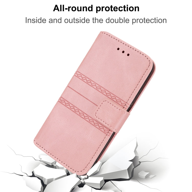 For iPhone 16 Pro Max Embossed Stripes Skin Feel Leather Phone Case(Pink) - iPhone 16 Pro Max Cases by PMC TechLife | Online Shopping South Africa | PMC TechLife | Buy Now Pay Later Mobicred