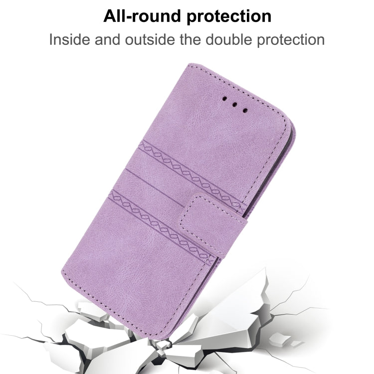 For iPhone 16 Pro Embossed Stripes Skin Feel Leather Phone Case(Light Purple) - free shipping - PMC TechLife - Order now!
