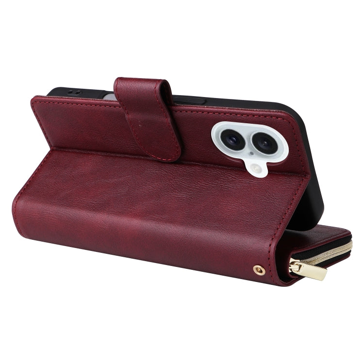 For iPhone 16 Plus 9 Card Slots Zipper Wallet Bag Leather Phone Case(Wine Red) - free shipping - PMC TechLife - Order now!