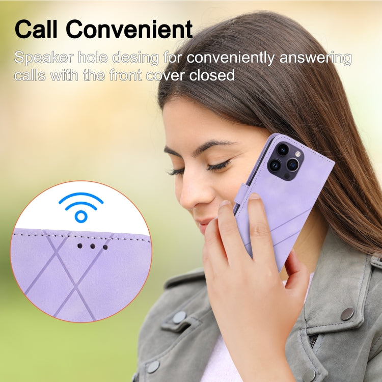 For iPhone 16 Pro Max Embossed Line Leather Phone Case with Lanyard(Purple) - iPhone 16 Pro Max Cases by PMC TechLife | Online Shopping South Africa | PMC TechLife | Buy Now Pay Later Mobicred