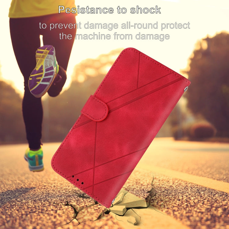 For iPhone 16e Embossed Line Leather Phone Case with Lanyard(Red) - iPhone 16e Cases by PMC TechLife | Online Shopping South Africa | PMC TechLife | Buy Now Pay Later Mobicred