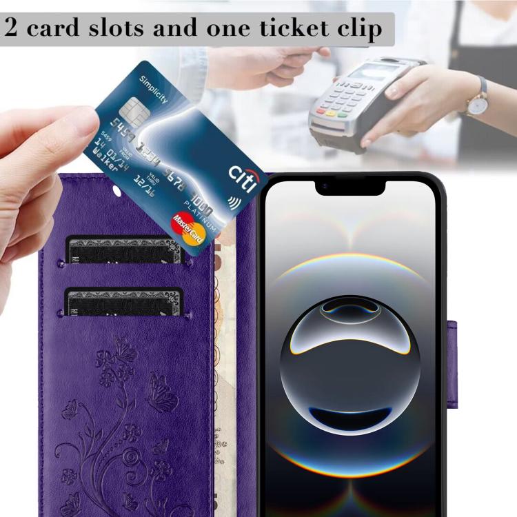 For iPhone 16e Butterfly Flower Pattern Flip Leather Phone Case(Dark Purple) - iPhone 16e Cases by PMC TechLife | Online Shopping South Africa | PMC TechLife | Buy Now Pay Later Mobicred