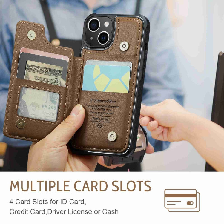 For iPhone 15 CaseMe C22 Card Slots Holder RFID Anti-theft Phone Case(Brown) - free shipping - PMC Jewellery - Order now!