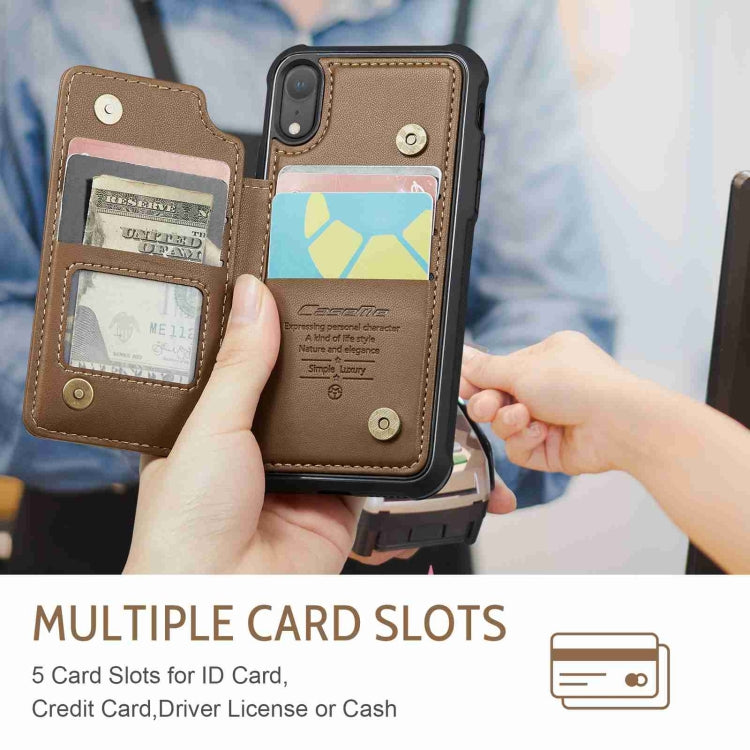 For iPhone XR CaseMe C22 Card Slots Holder RFID Anti-theft Phone Case(Brown) - free shipping - PMC Jewellery - Order now!