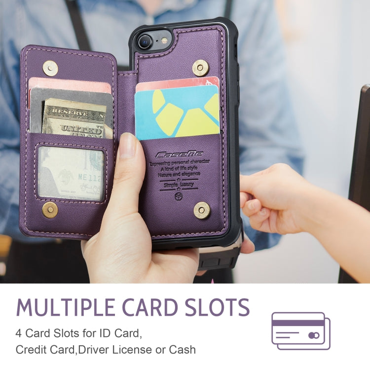 For iPhone SE 2022 / SE 2020 CaseMe C22 Card Slots Holder RFID Anti-theft Phone Case(Purple) - free shipping - PMC Jewellery - Order now!