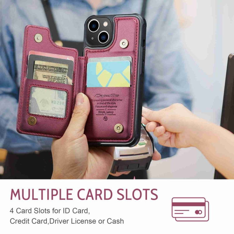 For iPhone 13 CaseMe C22 Card Slots Holder RFID Anti-theft Phone Case(Wine Red) - free shipping - PMC Jewellery - Order now!