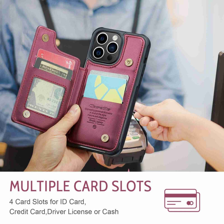For iPhone 14 Pro CaseMe C22 Card Slots Holder RFID Anti-theft Phone Case(Wine Red) - free shipping - PMC Jewellery - Order now!