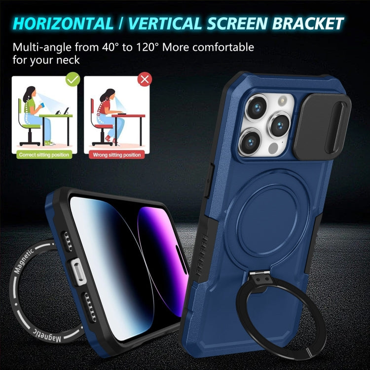 For iPhone 15 Pro Max Sliding Camshield Magsafe Holder TPU Hybrid PC Phone Case(Royal Blue) - iPhone 15 Pro Max Cases by PMC TechLife | Online Shopping South Africa | PMC TechLife