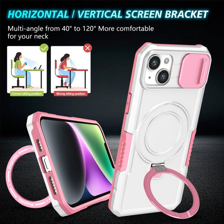 For iPhone 14 Sliding Camshield Magsafe Holder TPU Hybrid PC Phone Case(Pink White) - iPhone 14 Cases by PMC TechLife | Online Shopping South Africa | PMC TechLife