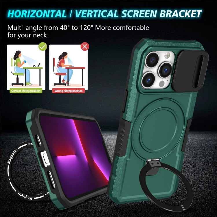For iPhone 13 Pro Sliding Camshield Magsafe Holder TPU Hybrid PC Phone Case(Deep Green) - iPhone 13 Pro Cases by PMC TechLife | Online Shopping South Africa | PMC TechLife