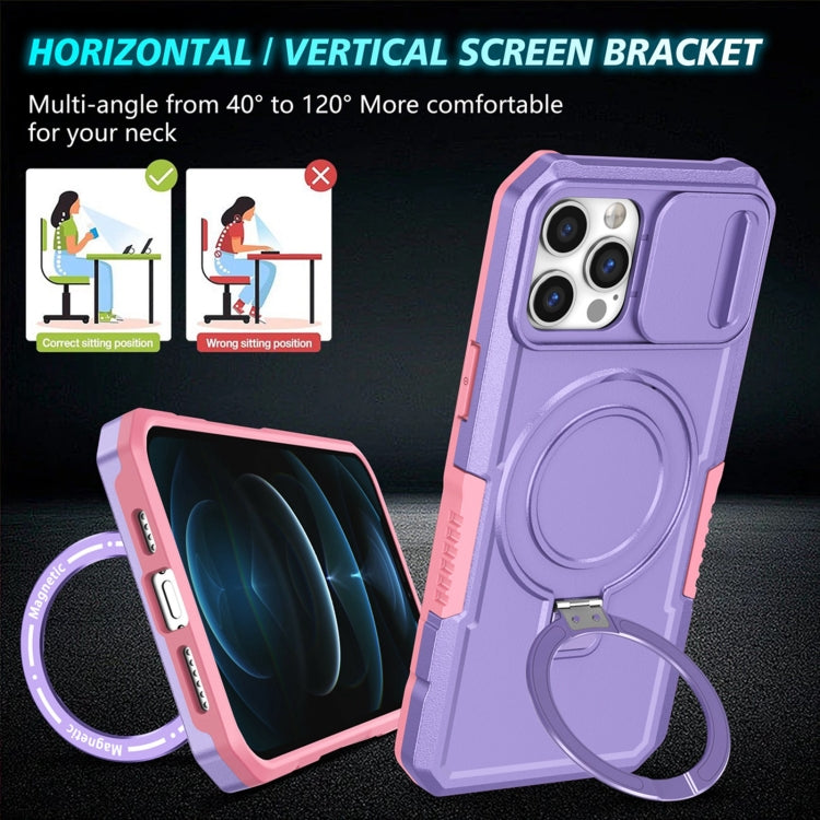 For iPhone 12 Pro Max Sliding Camshield Magsafe Holder TPU Hybrid PC Phone Case(Pink Purple) - iPhone 12 Pro Max Cases by PMC TechLife | Online Shopping South Africa | PMC TechLife