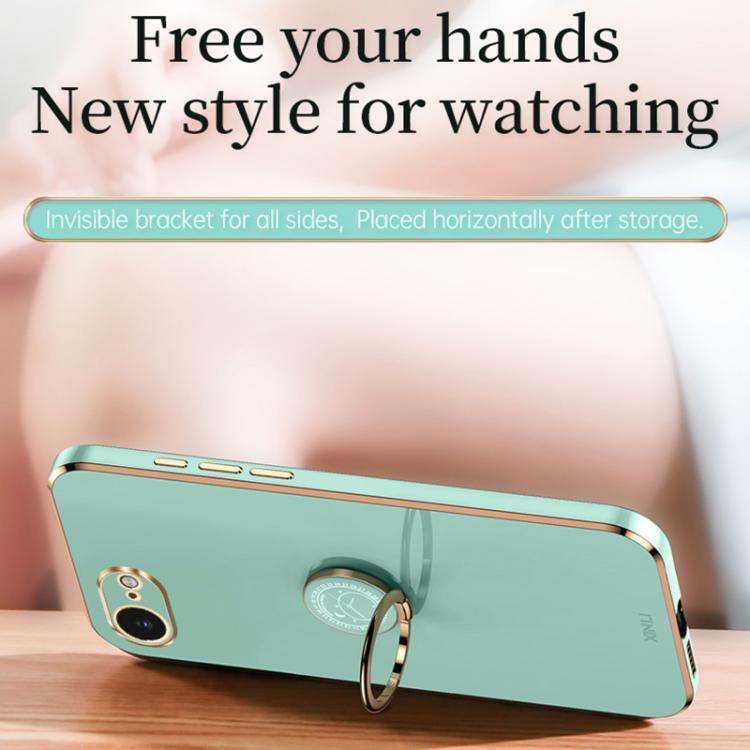 For iPhone 16e XINLI Straight Edge 6D Electroplate TPU Phone Case with Ring Holder(Hawthorn Red) - free shipping - PMc TechLife - Order now!
