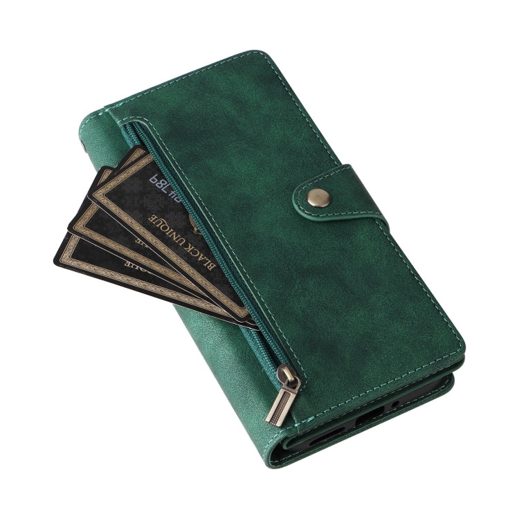 For Google Pixel 9 Rivet Buckle 9 Cards Three Fold Leather Phone Case(Green) - Google Cases by PMC TechLife | Online Shopping South Africa | PMC TechLife | Buy Now Pay Later Mobicred