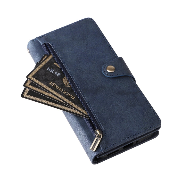 For Google Pixel 9 Rivet Buckle 9 Cards Three Fold Leather Phone Case(Blue) - Google Cases by PMC TechLife | Online Shopping South Africa | PMC TechLife | Buy Now Pay Later Mobicred