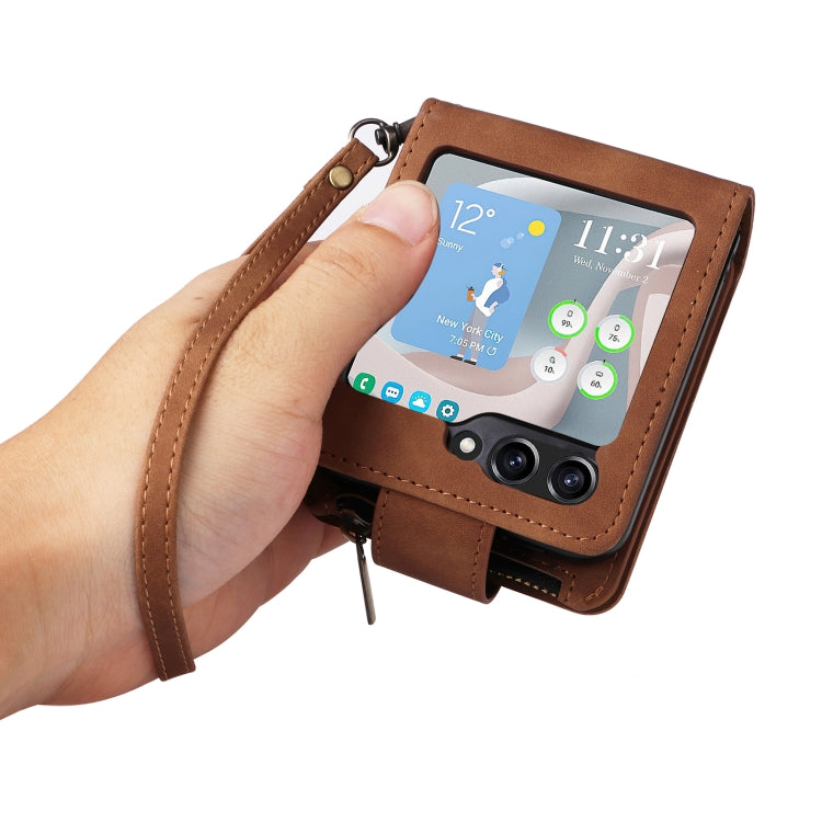 For Samsung Galaxy Z Flip5 5G Crossbody Multi-card Slot Wallet Zipper Leather Phone Case(Brown) - free shipping - PMC TechLife - Order now!