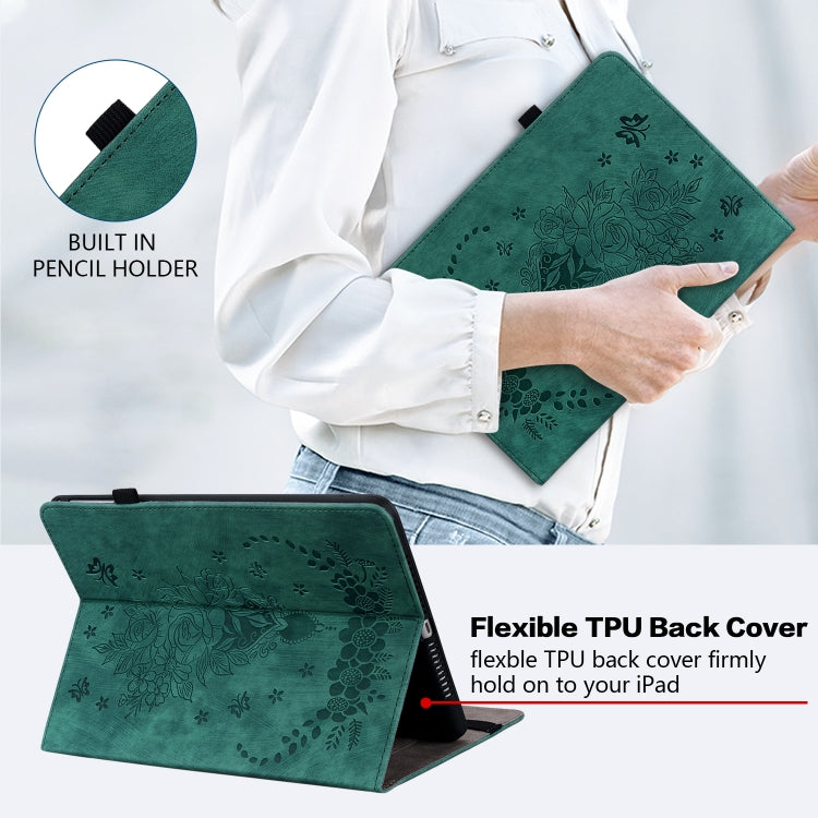 For Xiaomi Redmi Pad SE 11 inch Butterfly Rose Embossed Leather Tablet Case(Green) - More Tablet Cases by PMC TechLife | Online Shopping South Africa | PMC TechLife