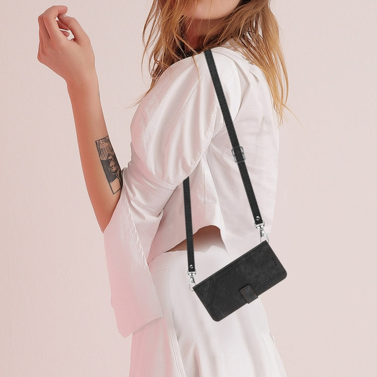 For Motorola Moto G Play 2024 Skin Feel Stripe Pattern Leather Phone Case with Lanyard(Black) - Motorola Cases by PMC Jewellery | Online Shopping South Africa | PMC Jewellery | Buy Now Pay Later Mobicred