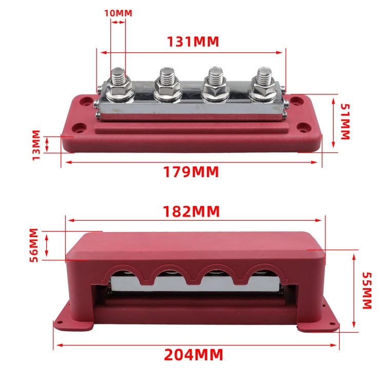 RV 600A High Current Busbar 4-way Straight M10 Wiring Studs(Red) - Fuse by PMC TechLife | Online Shopping South Africa | PMC TechLife | Buy Now Pay Later Mobicred