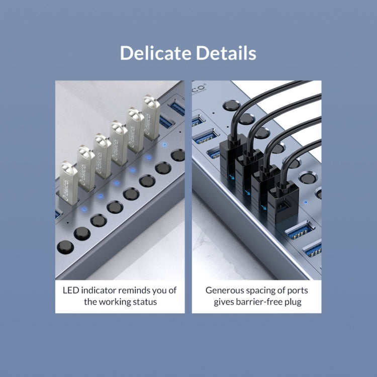 ORICO BT2U3-10AB-GY-BP 10 Ports USB 3.0 HUB with Individual Switches(EU Plug) - free shipping - PMC Jewellery - Order now!