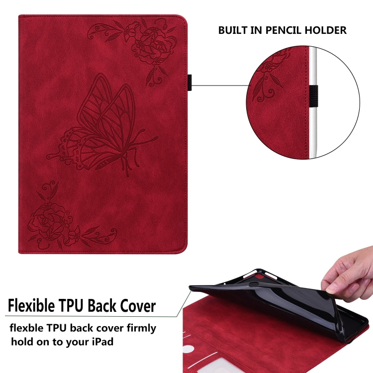 For Lenovo Tab M10 5G 10.6 inch Butterfly Flower Embossed Leather Tablet Case(Red) - free shipping - PMC TechLife - Order now!