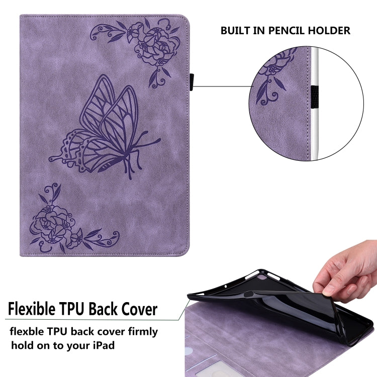 For Lenovo Tab M10 5G 10.6 inch Butterfly Flower Embossed Leather Tablet Case(Purple) - Lenovo by PMC TechLife | Online Shopping South Africa | PMC TechLife | Buy Now Pay Later Mobicred