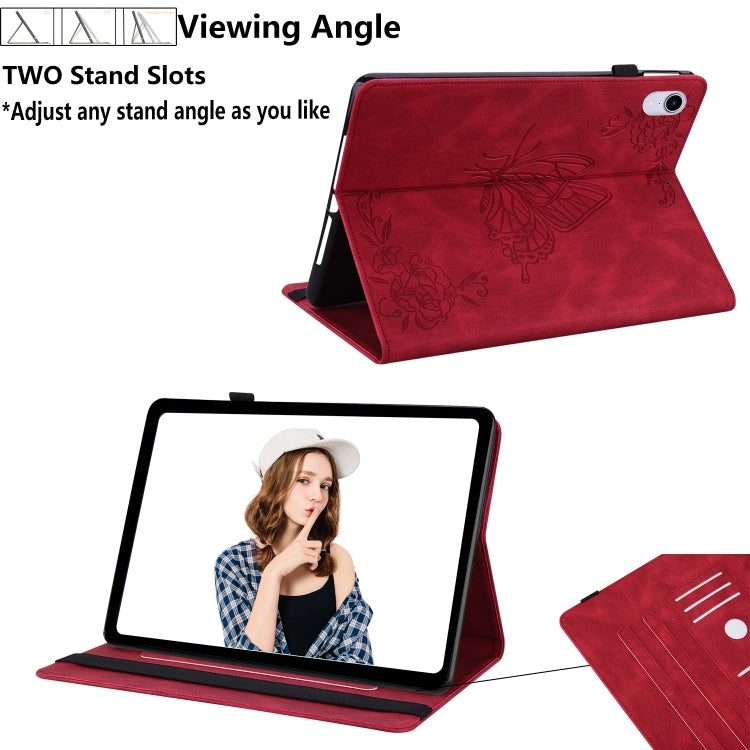 For Lenovo Tab P12 Pro 12.7 2025 Butterfly Flower Embossed Leather Tablet Case(Red) - Lenovo by PMC TechLife | Online Shopping South Africa | PMC TechLife | Buy Now Pay Later Mobicred