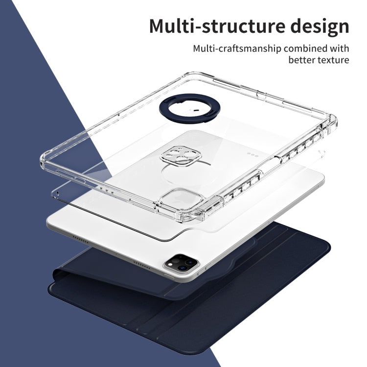 For iPad Air 13 2024 / Pro 12.9 2022 360 Rotation Detachable Clear Acrylic Leather Tablet Case(Dark Blue) - iPad Pro 12.9 (2022/2021) Cases by PMC TechLife | Online Shopping South Africa | PMC TechLife | Buy Now Pay Later Mobicred