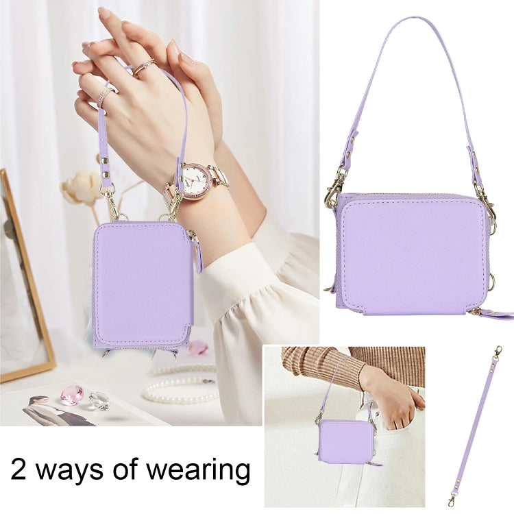 For Motorola Razr 40 Ultra Long and Short Lanyard Zipper Card Slot Foldable Phone Case(Purple) - Motorola Cases by PMC TechLife | Online Shopping South Africa | PMC TechLife | Buy Now Pay Later Mobicred