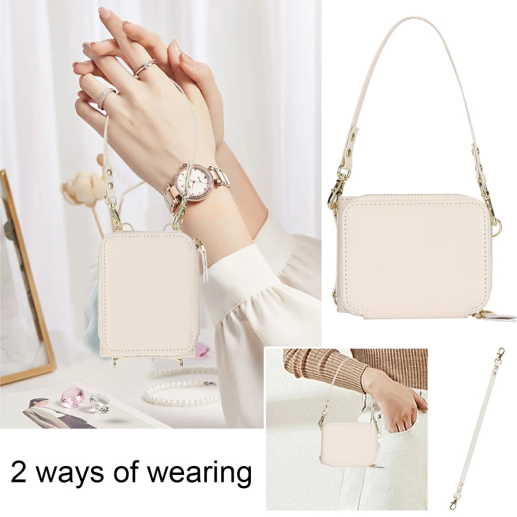 For Motorola Razr 40 Ultra Long and Short Lanyard Zipper Card Slot Foldable Phone Case(Beige) - Motorola Cases by PMC TechLife | Online Shopping South Africa | PMC TechLife | Buy Now Pay Later Mobicred