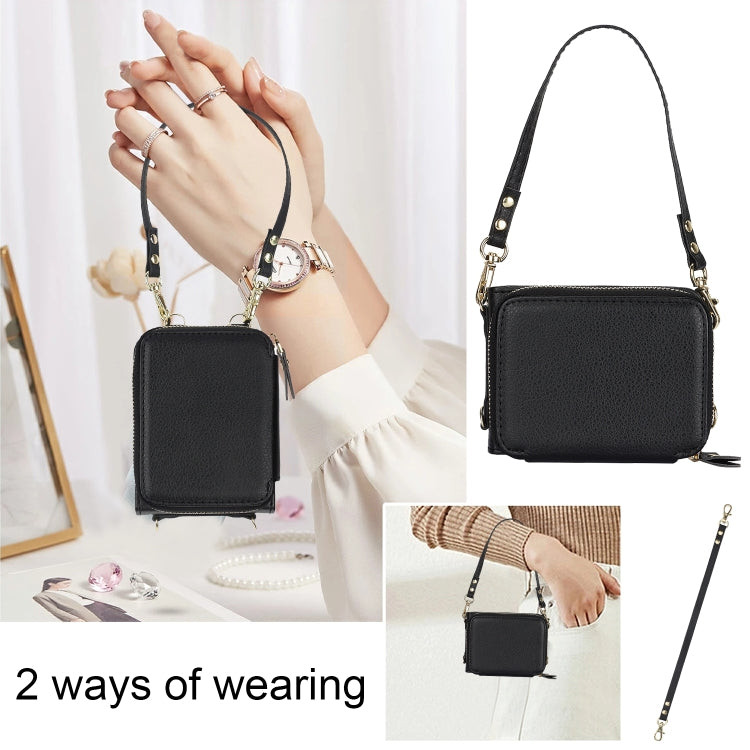 For Motorola Razr 40 Ultra Long and Short Lanyard Zipper Card Slot Foldable Phone Case(Black) - Motorola Cases by PMC TechLife | Online Shopping South Africa | PMC TechLife | Buy Now Pay Later Mobicred