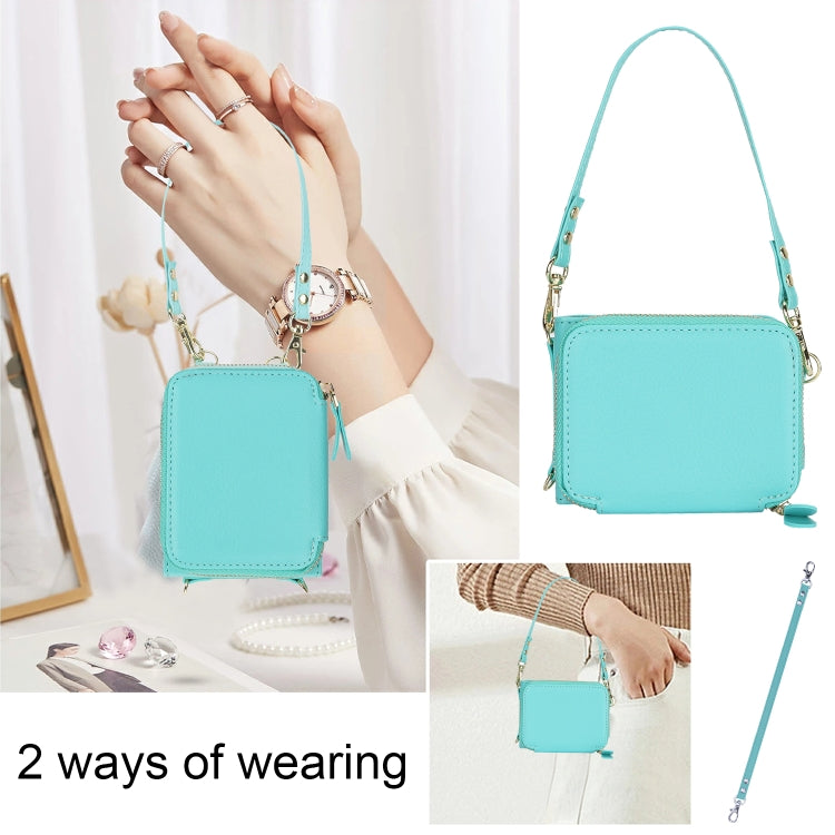 For Motorola Razr 40 Long and Short Lanyard Zipper Card Slot Foldable Phone Case(Mint Green) - Motorola Cases by PMC TechLife | Online Shopping South Africa | PMC TechLife | Buy Now Pay Later Mobicred