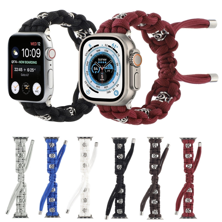 For Apple Watch Ultra 2 49mm Silk Silver Beads Braided Watch Band(Wine Red) - Watch Bands by PMC TechLife | Online Shopping South Africa | PMC TechLife
