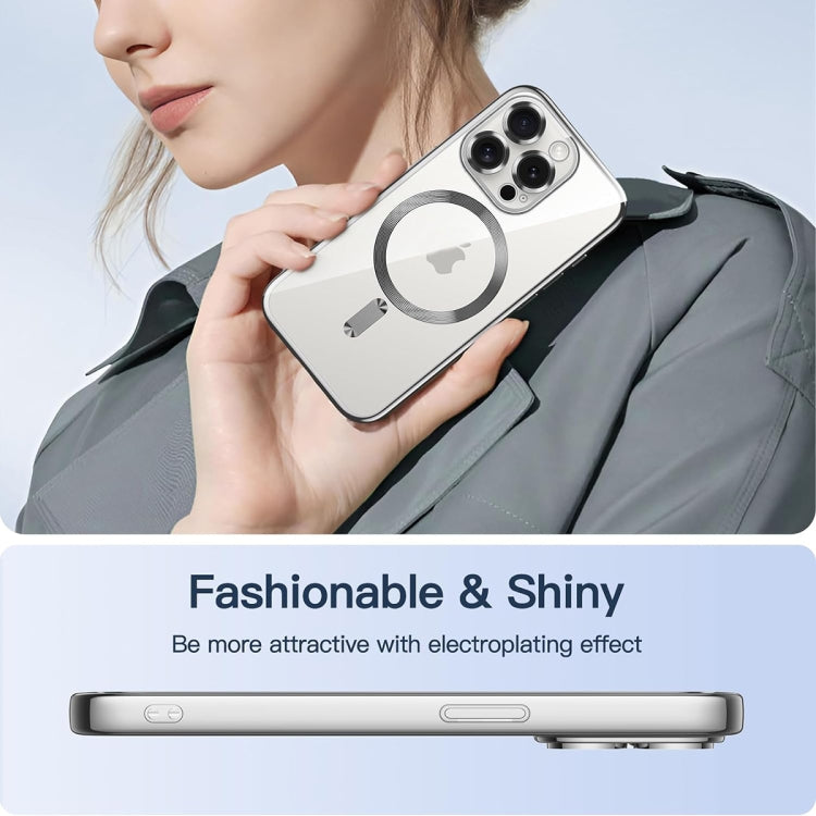 For iPhone 15 Pro Magsafe Magnetic Transparent Electroplated TPU Phone Case(Silver) - iPhone 15 Pro Cases by PMC TechLife | Online Shopping South Africa | PMC TechLife