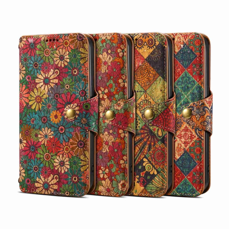 For iPhone 16 Pro Denior Flower Language Series Cork Fabric Oil Edge Leather Phone Case(Autumn) - free shipping - PMC Jewellery - Order now!