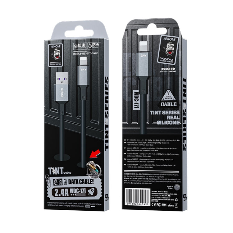 WK WDC-17 2.4A USB to 8 Pin Silicone Data Cable, Length: 1.2m(Black) - free shipping - PMC TechLife - Order now!