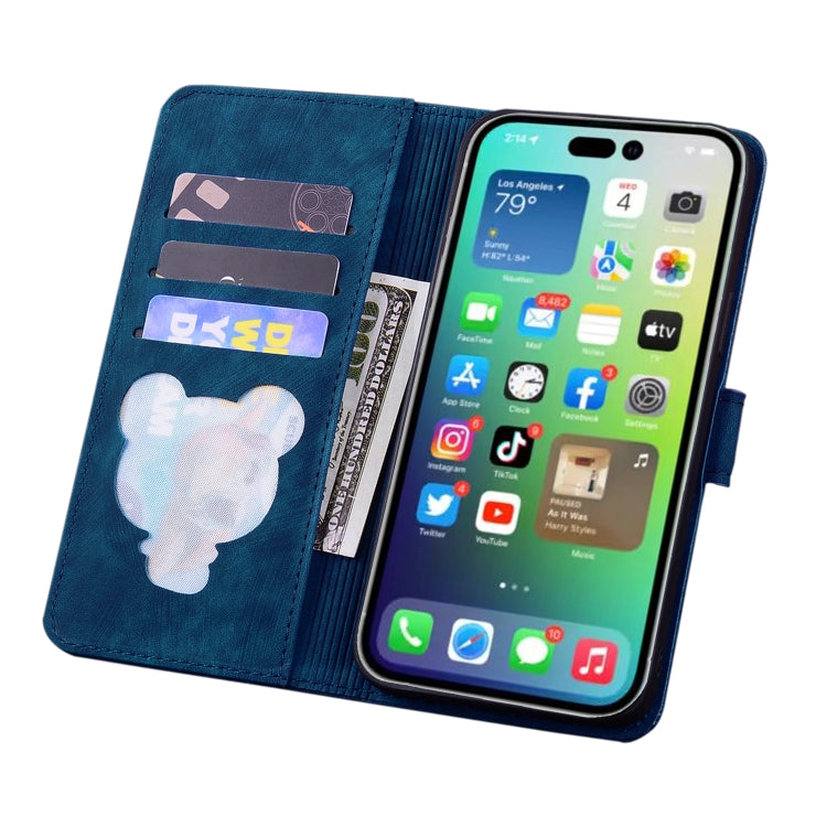 For iPhone 16 Pro Cartoon Sakura Cat Embossed Leather Phone Case(Royal Blue) - iPhone 16 Pro Cases by PMC TechLife | Online Shopping South Africa | PMC TechLife | Buy Now Pay Later Mobicred