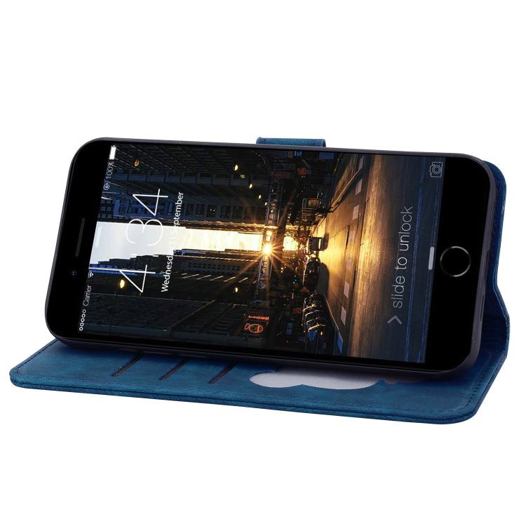 For iPhone 16e Cartoon Sakura Cat Embossed Leather Phone Case(Royal Blue) - iPhone 16e Cases by PMC TechLife | Online Shopping South Africa | PMC TechLife | Buy Now Pay Later Mobicred