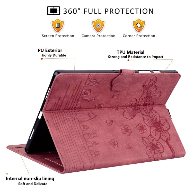 For Lenovo Tab M9 Cartoon Sakura Cat Embossed Leather Tablet Case(Red) - Lenovo by PMC TechLife | Online Shopping South Africa | PMC TechLife | Buy Now Pay Later Mobicred