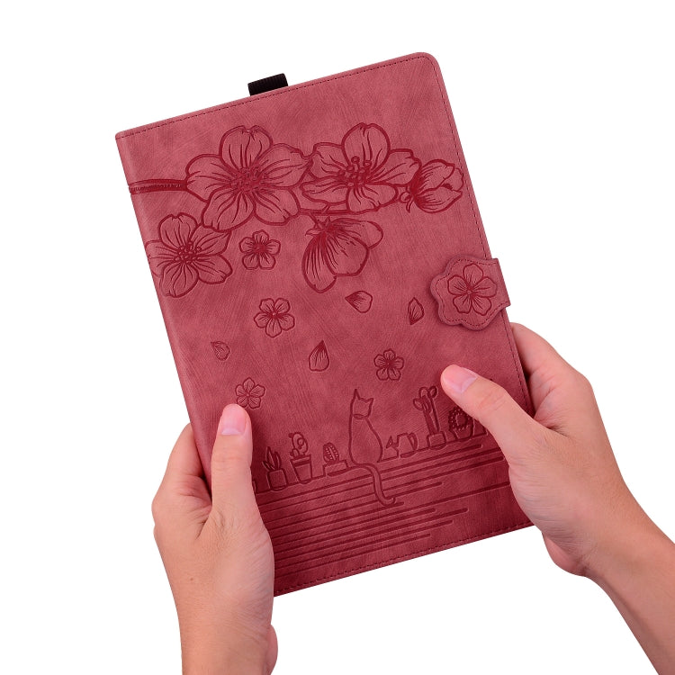 For Lenovo Tab K11 Plus / M11 Plus Cartoon Sakura Cat Embossed Leather Tablet Case(Red) - free shipping - PMC TechLife - Order now!