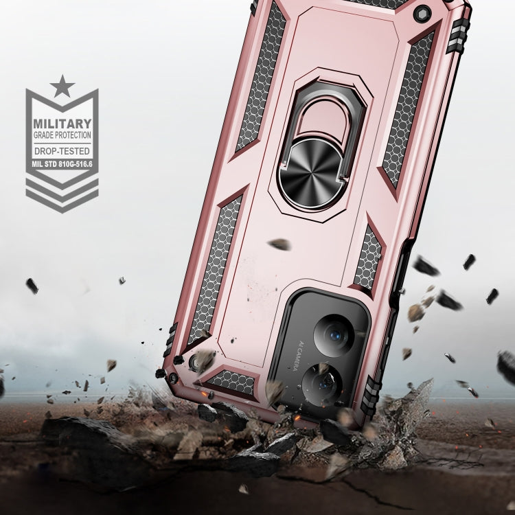 For Motorola Moto G Play 4G 2024 Shockproof TPU + PC Phone Case with Holder(Rose Gold) - Motorola Cases by PMC Jewellery | Online Shopping South Africa | PMC Jewellery | Buy Now Pay Later Mobicred