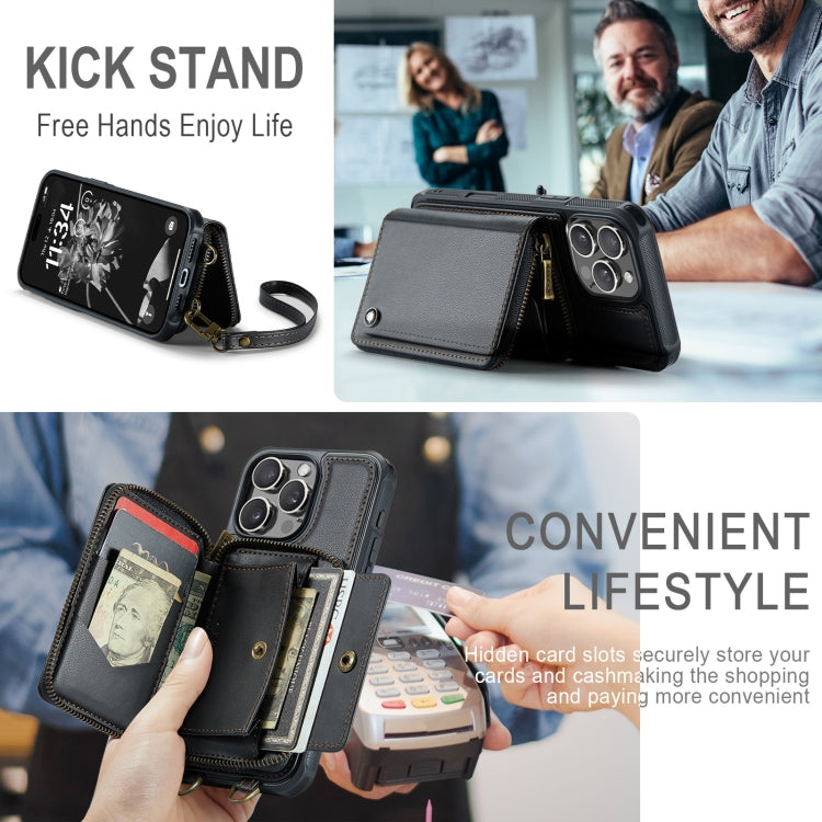 For iPhone 16 Pro JEEHOOD C22 Series Zipper Wallet Leather Phone Case with Dual Lanyard(Black) - free shipping - PMC Jewellery - Order now!