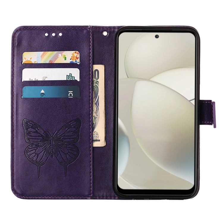 For Motorola Moto G Power 5G 2024 Embossed Butterfly Leather Phone Case(Dark Purple) - Motorola Cases by PMC Jewellery | Online Shopping South Africa | PMC Jewellery | Buy Now Pay Later Mobicred