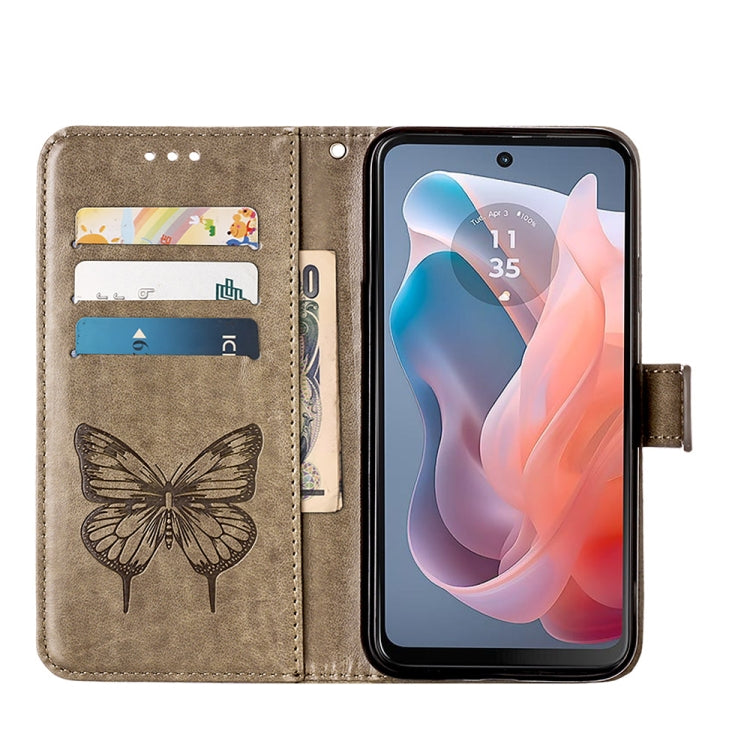 For Motorola Moto G Play 5G 2024 Embossed Butterfly Leather Phone Case(Grey) - Motorola Cases by PMC Jewellery | Online Shopping South Africa | PMC Jewellery | Buy Now Pay Later Mobicred
