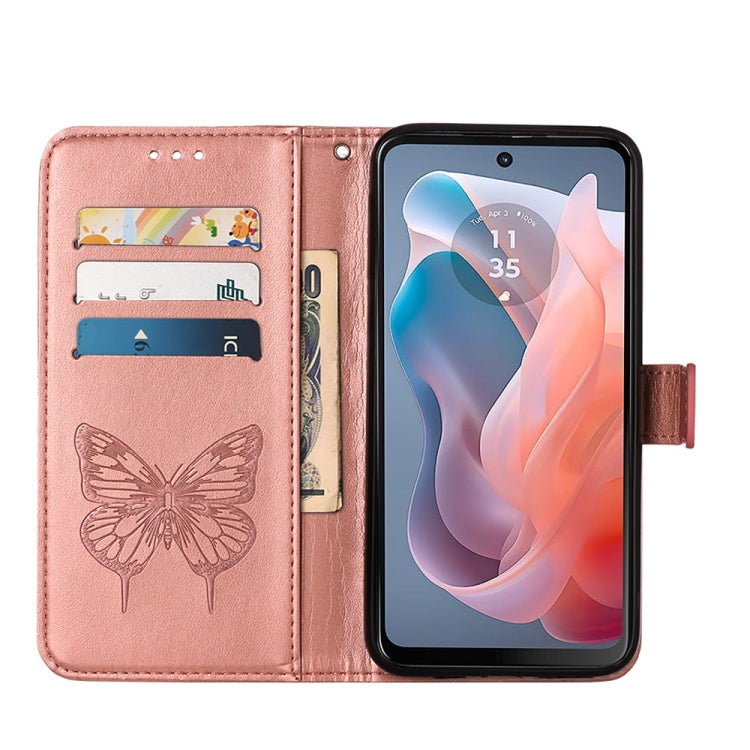 For Motorola Moto G Play 5G 2024 Embossed Butterfly Leather Phone Case(Rose Gold) - Motorola Cases by PMC Jewellery | Online Shopping South Africa | PMC Jewellery | Buy Now Pay Later Mobicred