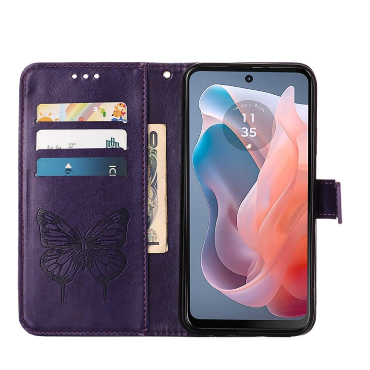 For Motorola Moto G Play 5G 2024 Embossed Butterfly Leather Phone Case(Dark Purple) - Motorola Cases by PMC Jewellery | Online Shopping South Africa | PMC Jewellery | Buy Now Pay Later Mobicred