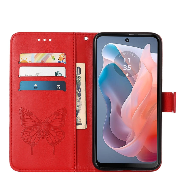 For Motorola Moto G Play 5G 2024 Embossed Butterfly Leather Phone Case(Red) - Motorola Cases by PMC Jewellery | Online Shopping South Africa | PMC Jewellery | Buy Now Pay Later Mobicred