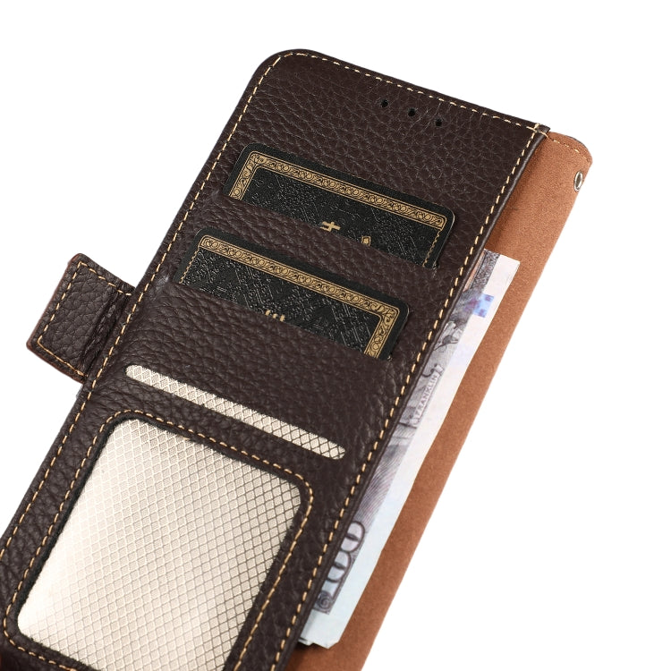 For Google Pixel 9 KHAZNEH Side-Magnetic Litchi Genuine Leather RFID Phone Case(Brown) - Google Cases by PMC TechLife | Online Shopping South Africa | PMC TechLife | Buy Now Pay Later Mobicred